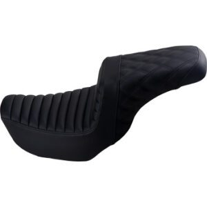 SADDLEMEN Step-Up Seat — Rear Lattice Stitch/Front Tuck-n-Roll - Black 806-04-176